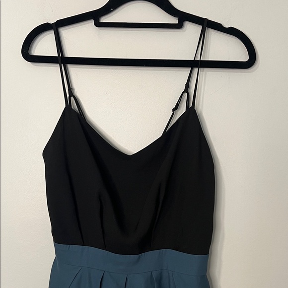 Black & Teal Two-Tone Spaghetti Strap Dress with pockets lightweight flowy pleat - Picture 2 of 13